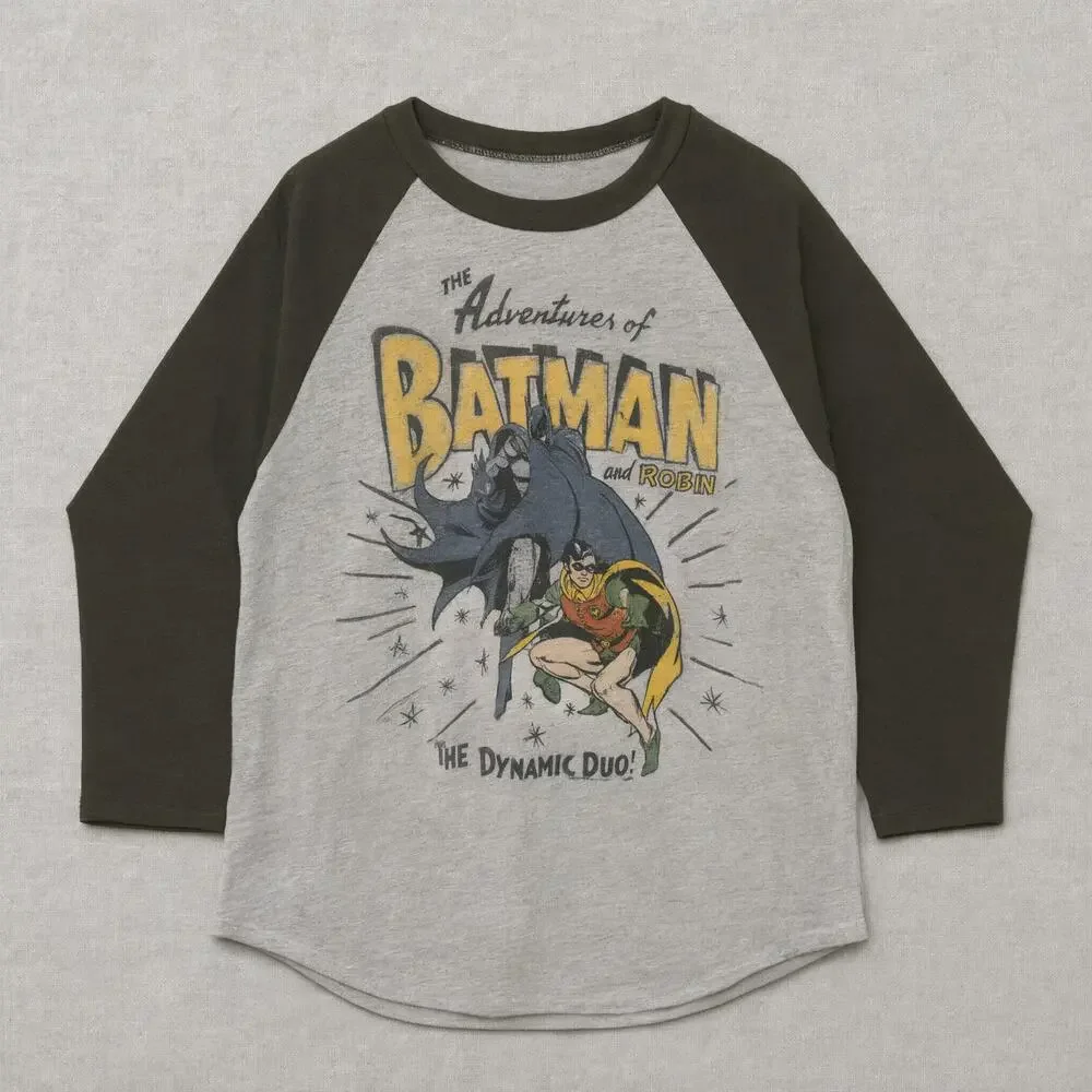 Junk Food Batman and Robin Raglan T-Shirt Large 3/4 Sleeve DC Comics Retro Tee